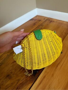 Yellow Woven Rattan Shoulder Lemon Shaped Crossbody Bag Anthropologie NWT